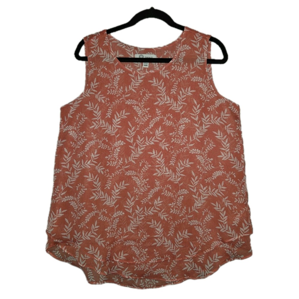 Cristina B Pink Tank Blouse Women's Size Medium Floral Sleeveless Top Semi-Sheer